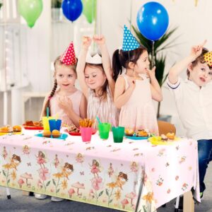 3pcs Fairy Party Tablecloth Decorations Fairy Birthday Party Supplies Table Cover Floral Flower Fairies Enchanted Wonderland Forest Garden Disposable Plastic Table cloth Baby Shower Favors for Girl