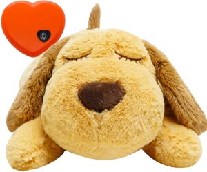 honourhope dog heartbeat toy (dog yellow, medium) - plush pet calming toy with simulated heartbeat and heat for anxiety relief, behavioral training aid for puppy dog cat