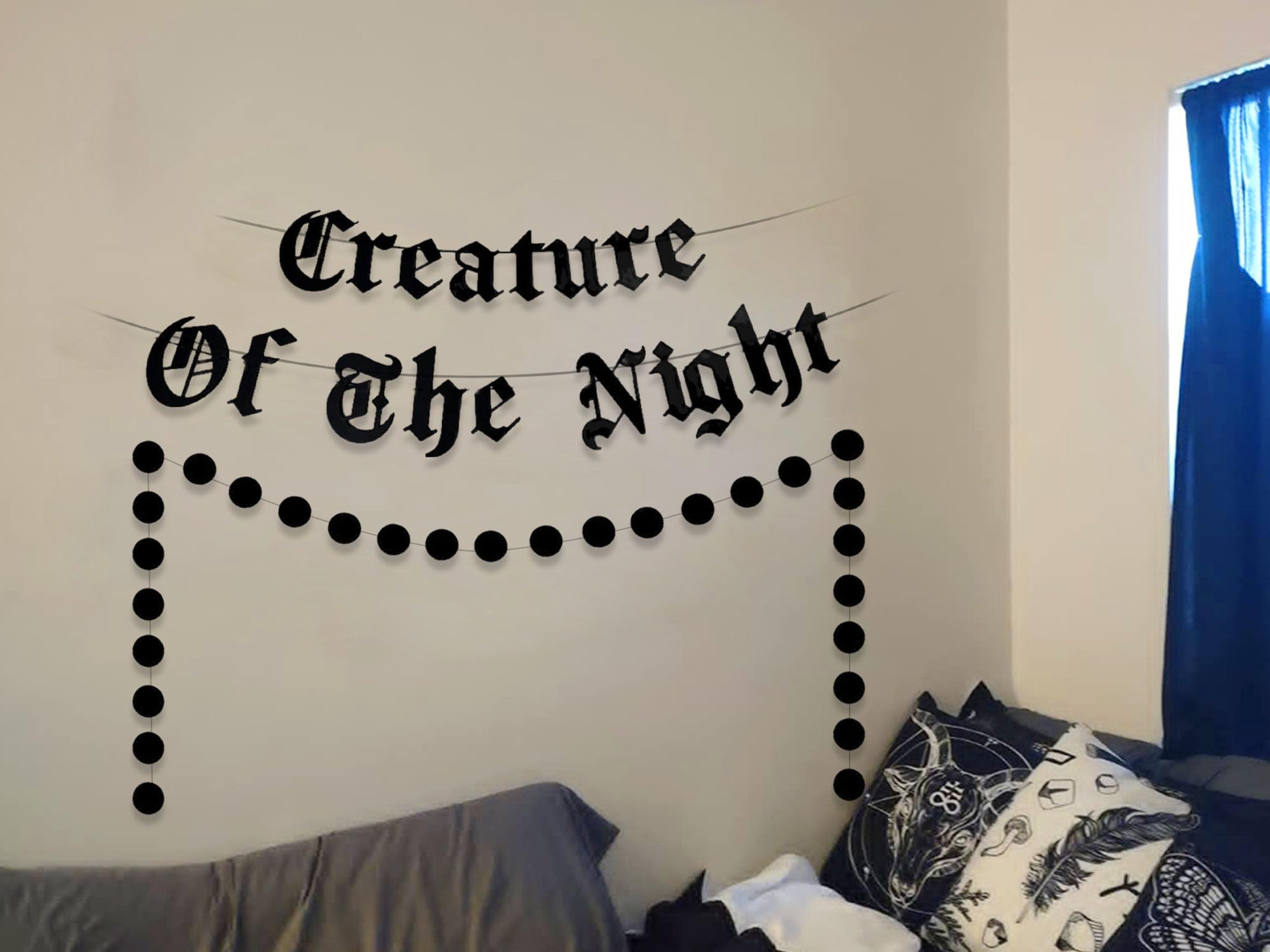 LaVenty Creature Of The Night Banner Garland Goth Banner Gothic Garland Horror Movie Night Decoration Goth Bedroom Decoration Birthday Wedding Bridal Shower Banner