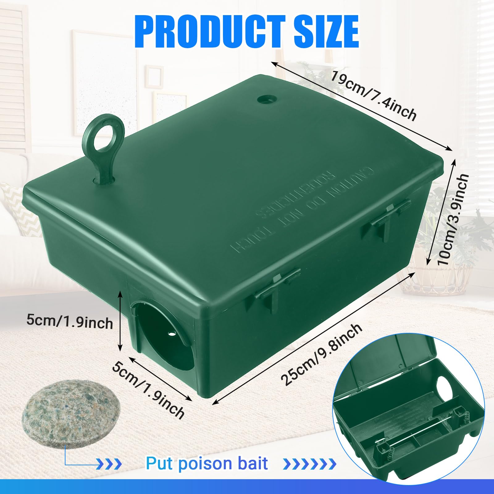 4 Pack Rat Bait Stations Large Rodent Bait Station with Key Reusable Mouse Bait Stations Mice Bait Blocks Heavy Duty Bait Boxes for Outdoor Rodents Mice Bait Blocks, Bait Not Included (Green)