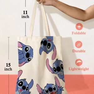 STSNano Tote Bag for Women Girls Girly Aesthetic Cute Cartoon Canvas Tote Bag Inspired Gift Bags for Cartoon Lover Reusable Casual Bag for Work Shopping, Five Stit