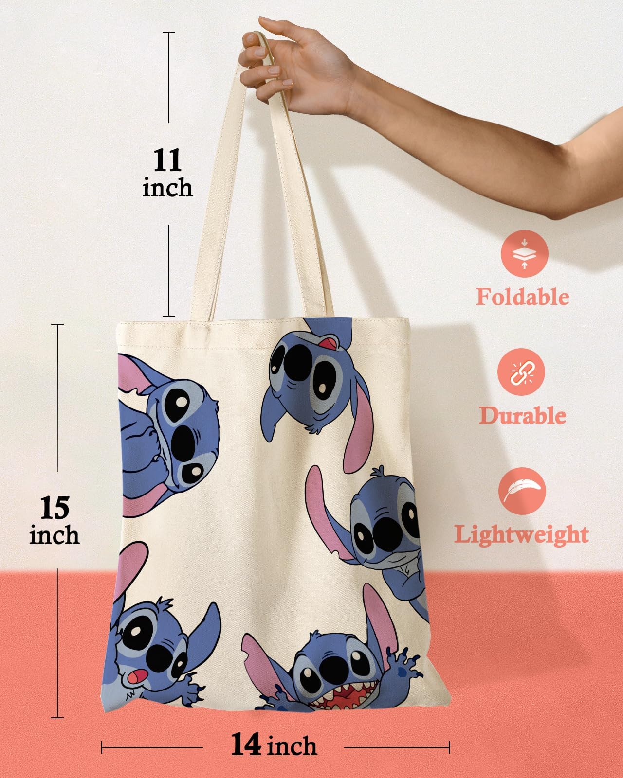 STSNano Tote Bag for Women Girls Girly Aesthetic Cute Cartoon Canvas Tote Bag Inspired Gift Bags for Cartoon Lover Reusable Casual Bag for Work Shopping, Five Stit