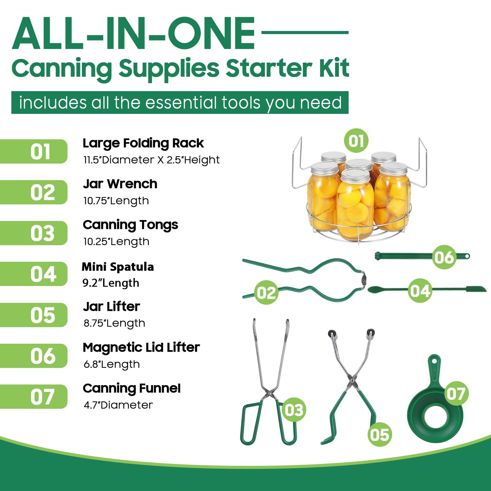 HOMKULA Canning Supplies Starter Kit - Canning Kits Set for Beginners, Canning Tools, Canning Accessories, Canning Equipment, Dishwasher Safe, Food Grade, Green