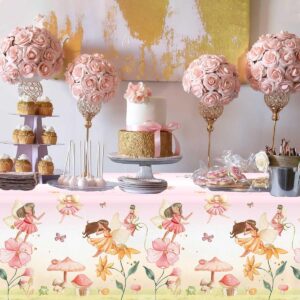 3pcs Fairy Party Tablecloth Decorations Fairy Birthday Party Supplies Table Cover Floral Flower Fairies Enchanted Wonderland Forest Garden Disposable Plastic Table cloth Baby Shower Favors for Girl