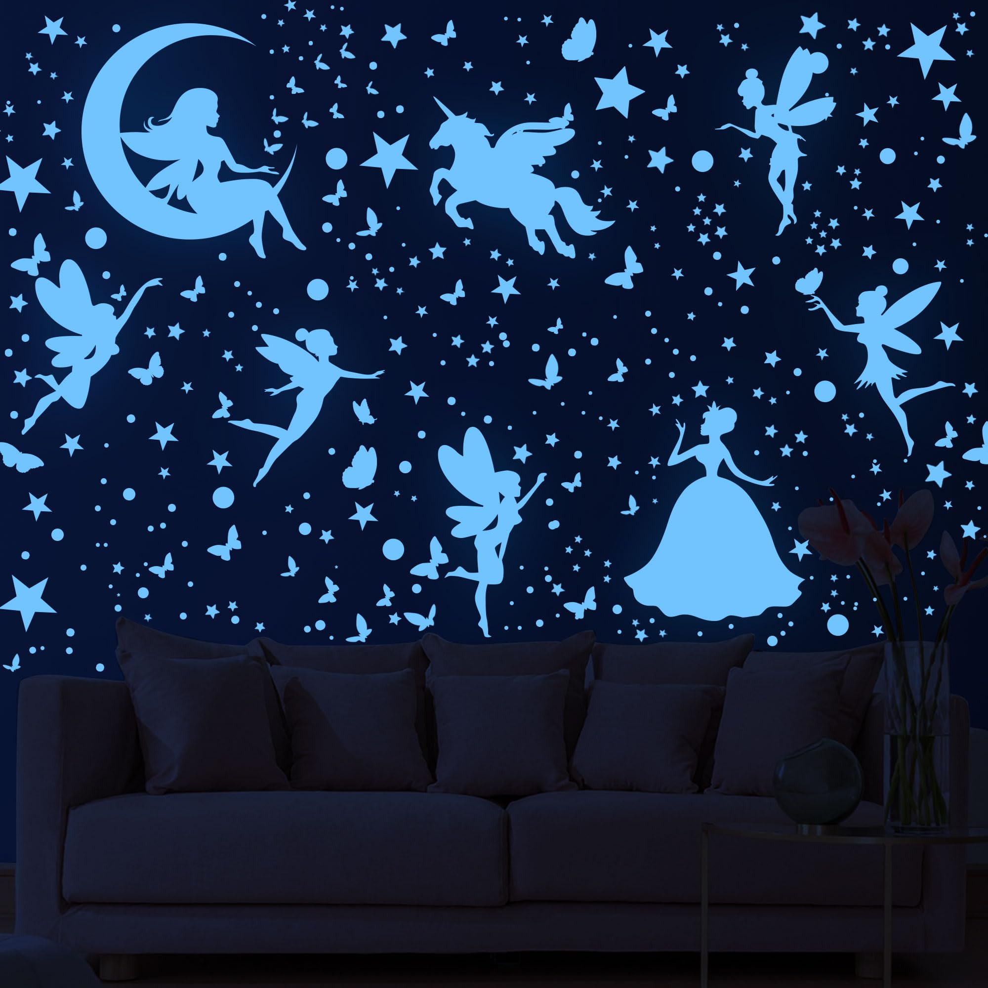 Glow in The Dark Stars Unicorn Bedroom Decor for Girls Glow in The Dark Stars for Ceiling Fairy Butterfly Wall Decals Glow in The Dark Space Galaxy Wall Stickers Kids Nursery Living Room Wall Decor