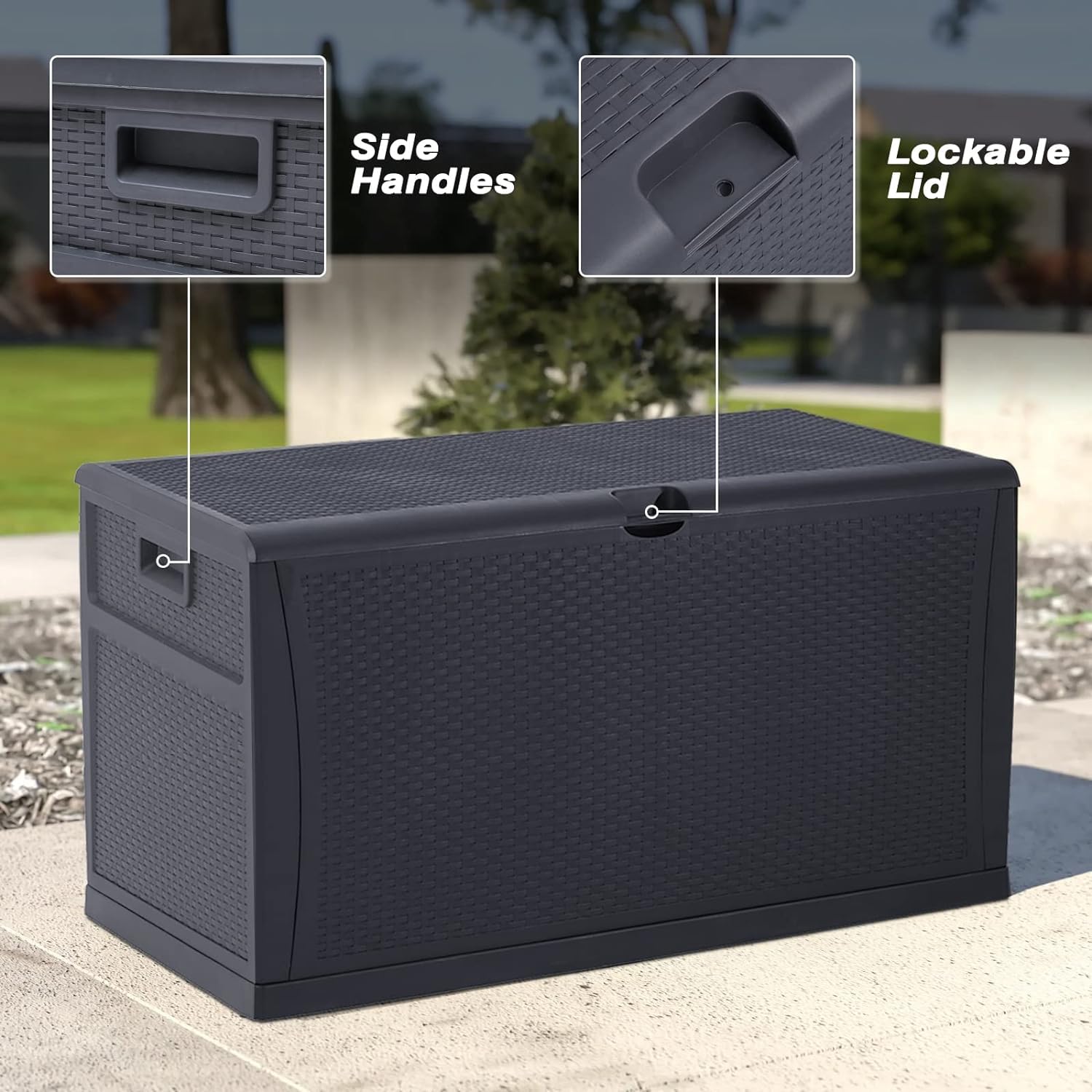 Patiomore 120 Gallon Resin Wicker Patio Storage Box, Outdoor Storage Container Deck Box and Gar, Grey