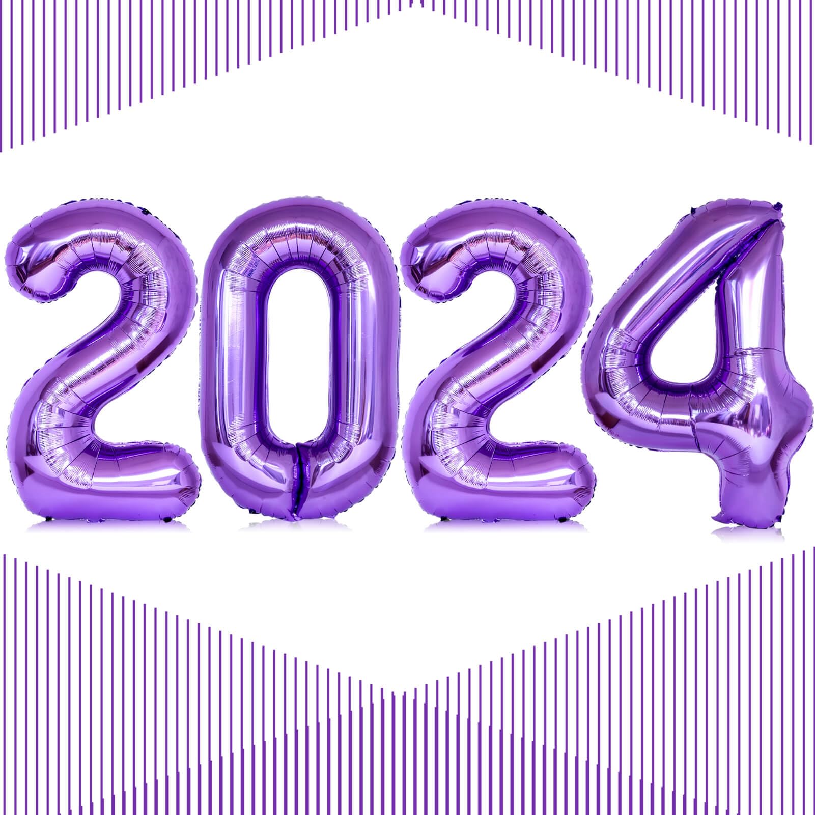 Gaint 40 Inch Purple 2024 Number Balloons 2024 Purple Balloons for 2024 New Year Eve Festival Graduation Party Decorations Supplies