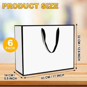 Xloey White and Black Gift Bags,6Pcs 17"x5.5"x12.6" Large Gift Bags with Handles,Kraft Paper Shopping Bags with Ribbon Handles,Gift Wrap Bags for Wedding,Birthday,Christmas,Anniversary