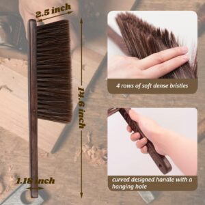 2 Pieces Hand Broom Woooden Dust Brush Bench Brush with Long Wood Handle Whisk Broom Soft Bristle Brush for Clothes Bed Fireplace Sofa Counter Car Household Cleaning (Brown)