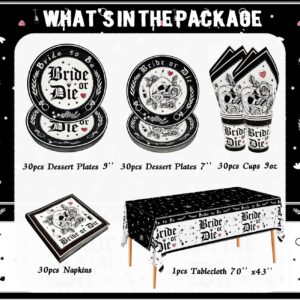 Bride or Die Bachelorette Party Decorations-121Pcs Halloween Bride or Die Paper Plates and Napkins Cups and Tablecloth Disposable Dinnerware Set for Bridal Shower Engagement Wedding Bachelorette Party