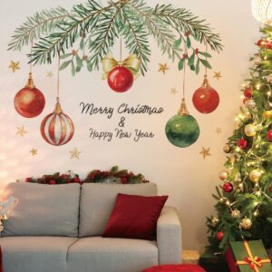 30.71 x 12.12 Inch Merry Christmas Wall Decals Happy New Year Wall Stickers Removable Christmas Fruit Light Ball Wall Decals Decor for Xmas Holiday Party Supplies Home Wall Decor