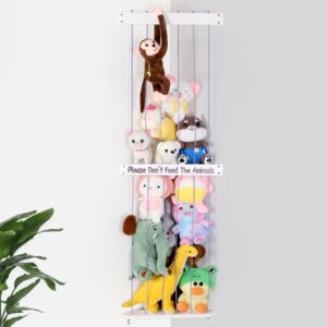 stuffed animal storage soft toy organizer, kids room stuffed animal holder zoo with adjustable length large corner plush toy shelf wall hanging storage for nursery playroom bedroom