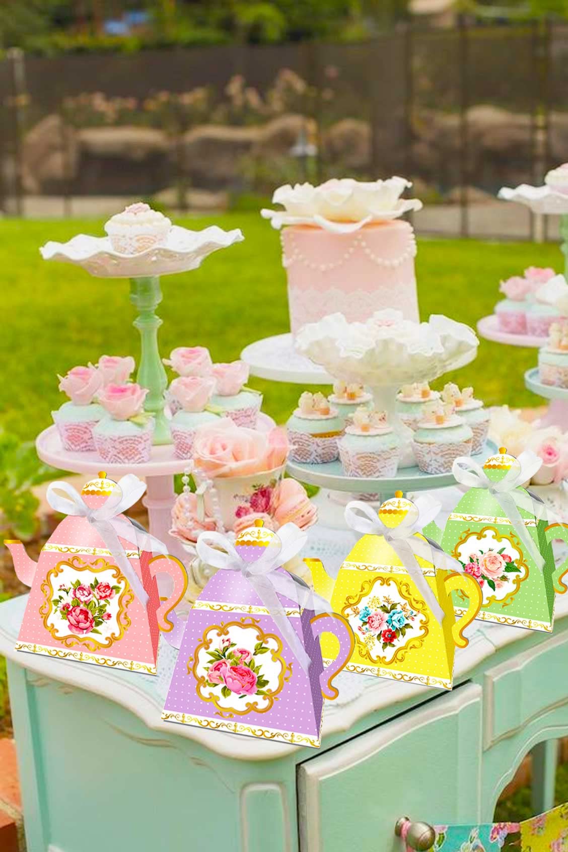 LaVenty 12 PCS Floral Tea Party Favor Bags Lets Partea Party Supplies Lets Partea Party Favor Boxes Tea Party Party Supplies Tea Party