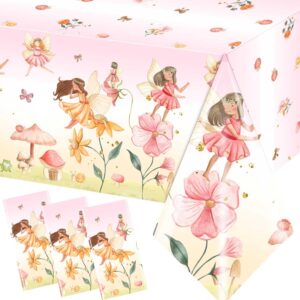 3pcs fairy party tablecloth decorations fairy birthday party supplies table cover floral flower fairies enchanted wonderland forest garden disposable plastic table cloth baby shower favors for girl