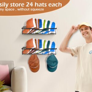 KEETDY Metal Hat Racks for Baseball Caps Wall Hat Organizer Fit 20 Caps Holder, 2 Packs Sturdy Wall Mounted Hat Storage Organizer, Black, Patent: US D1,041,201 S