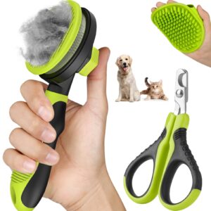 3pcs cat grooming kit | cat brush | cat brushes for indoor cats | cat nail clipper | cat nail trimmer | cat bath brush | cat brush for shedding for long and short haired cats - premium cat supplies