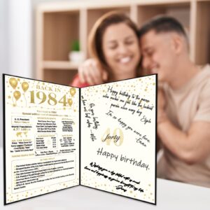 Crenics 40th Birthday Gift for Men or Women, Creative Back in 1984 Birthday Poster, Giant 40th Birthday Guest Signature Book for Black and Gold 40 Anniversary Birthday Party Decorations