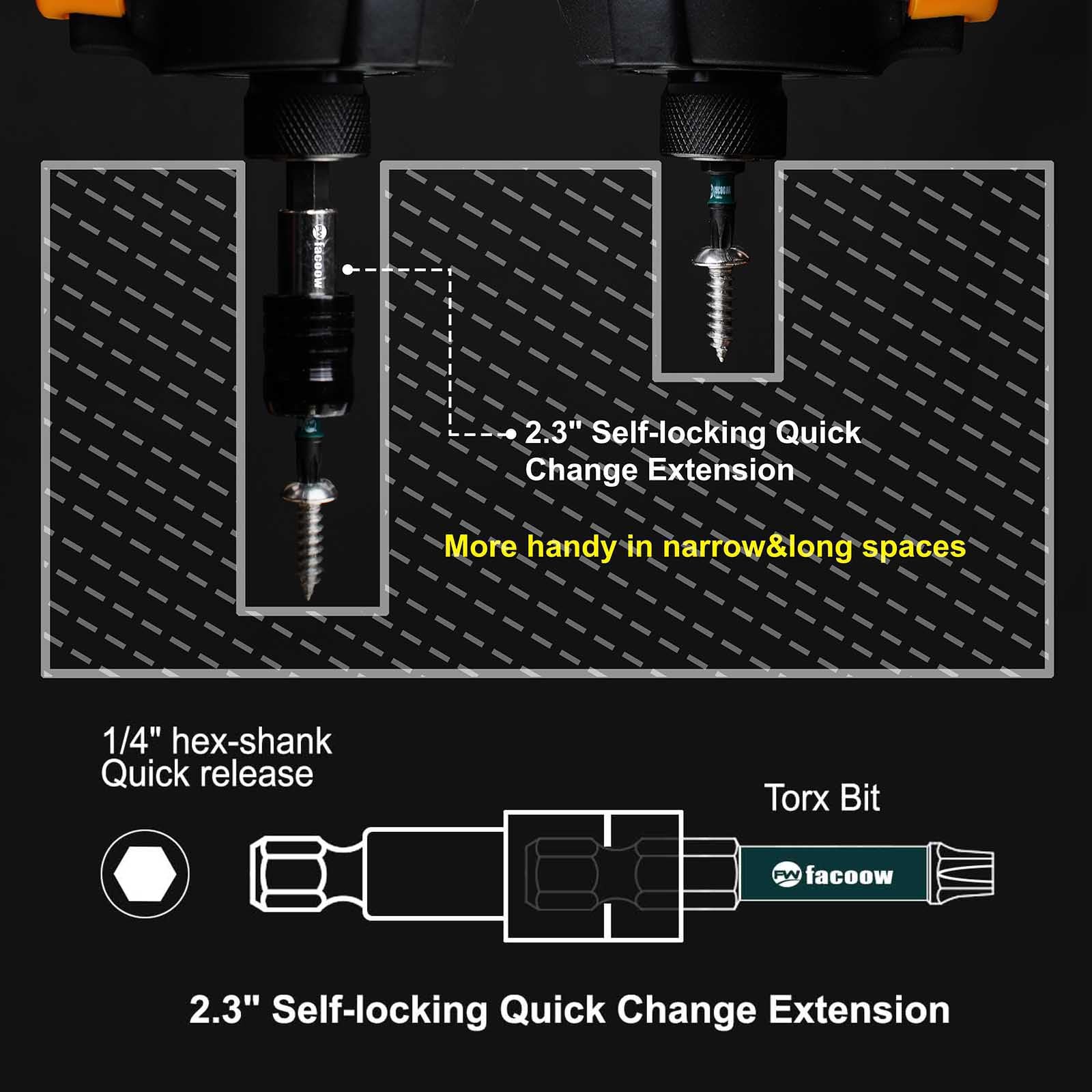 Facoow Torx Bit Set(T5-T40), 26 Pack Security Torx Bits Set with Magnetic Tips,Tamper Proof Star Bits Set S2 Alloy Steel, 1"&2" Long Impact Torque Bit Set & 2.3" Self-locking Quick Change Extension