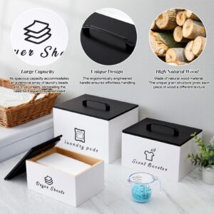 Neoflavie 3 Pcs Laundry Scent Booster Containers - Laundry Scent Boosters Dispenser, Dryer Sheets Dispenser, Rustic Wood Dispenser for Clothing Fragrance Beads, Farmhouse Rustic Decor (With Spoon)