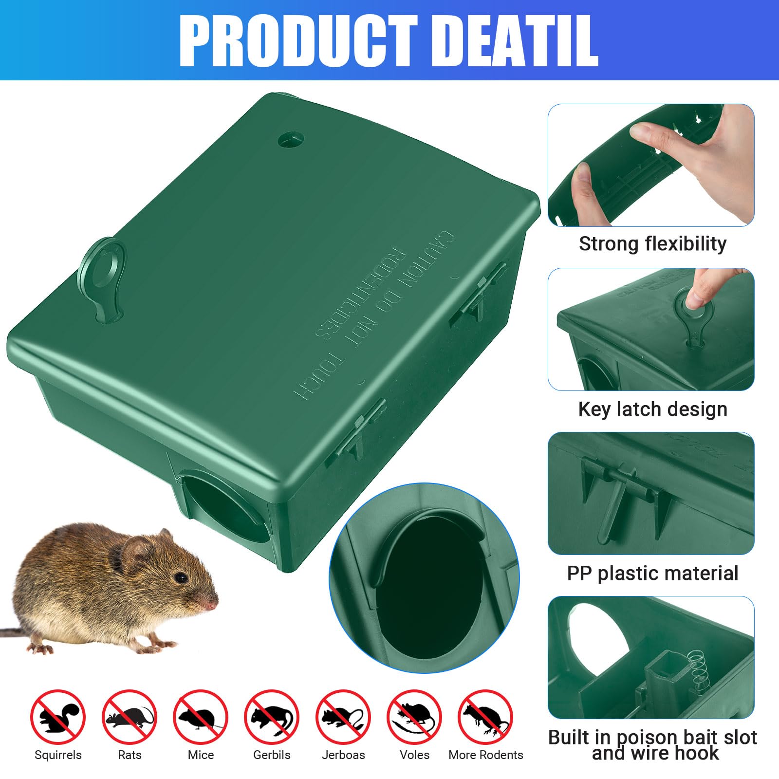 4 Pack Rat Bait Stations Large Rodent Bait Station with Key Reusable Mouse Bait Stations Mice Bait Blocks Heavy Duty Bait Boxes for Outdoor Rodents Mice Bait Blocks, Bait Not Included (Green)