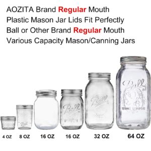 AOZITA 12 Pack REGULAR MOUTH Mason Jar Lids for Ball, Kerr and More - Plastic Storage Caps for Mason Jars, Canning Jars - Leakproof, Dishwasher Safe & Food Grade - White