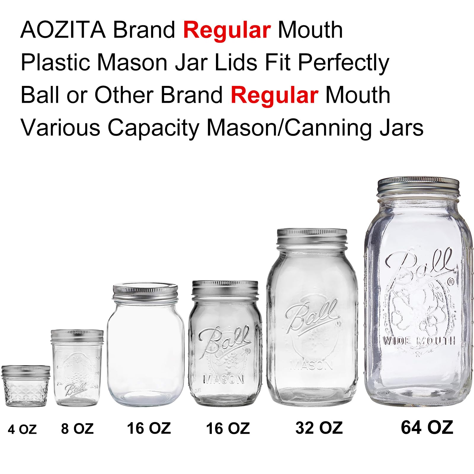 AOZITA 12 Pack REGULAR MOUTH Mason Jar Lids for Ball, Kerr and More - Plastic Storage Caps for Mason Jars, Canning Jars - Leakproof, Dishwasher Safe & Food Grade - White