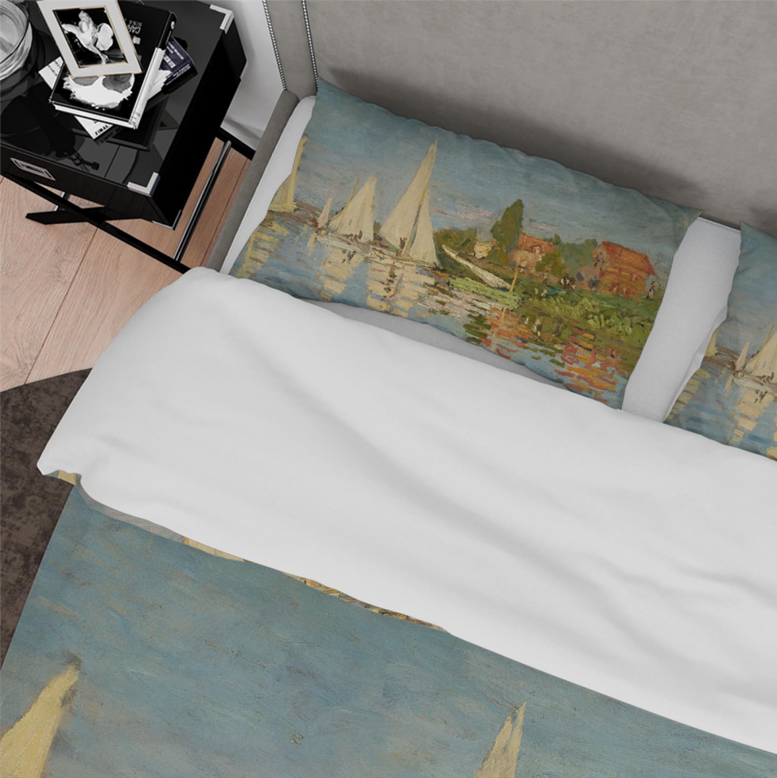 HOBBOY Claude Monet Painting Art 3 Pieces Duvet Cover Sets The Regattas at Argenteuil Printed Duvet Cover with Zipper 2 Pillowcases No Sheets Queen