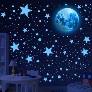 492 Glow in The Dark Stars Ceiling Stars Glow in The Dark Moon and Star Space Galaxy Universe Planet Wall Decals Blue Glowing Stars Stickers for Kids Bedroom Nursery Living Room Decor