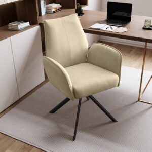 jiexi modern desk chair no wheel, ergonomic office chair home office upholstered chair, swivel arm chairs with metal legs, computer chair for bedroom, reception room, living room