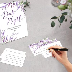 Lavender Purple Date Night Game, Date Night Ideas Sign with 50 Cards, Bridal Shower Game, Modern Bridal Shower Decorations, Wedding Date Night Advice - 09