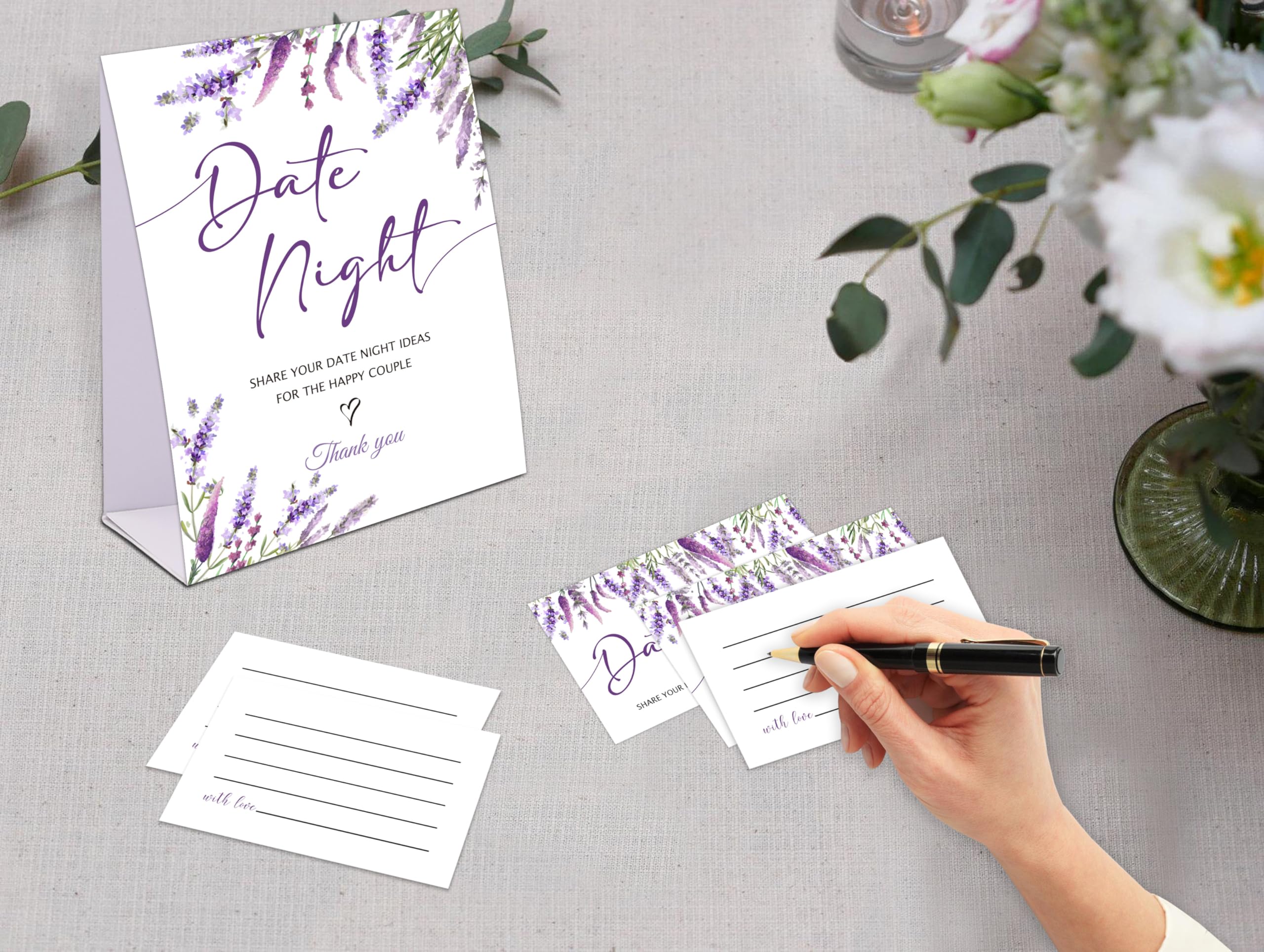 Lavender Purple Date Night Game, Date Night Ideas Sign with 50 Cards, Bridal Shower Game, Modern Bridal Shower Decorations, Wedding Date Night Advice - 09