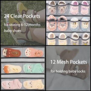 ANIZER Dual-sided Hanging Baby Shoes Organizer Closet Toddler Shoe Storage Holder for Kids Bow Socks Underwear (GREY)