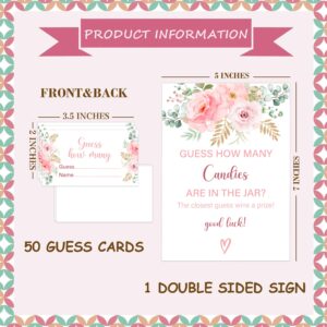 Blush Pink Floral Baby Shower Game, Guess How Many Candies Are in the Jar, Pack of 1 Sign and 50 Guessing Cards, Baby Shower Decoration, Gender Neutral - 02