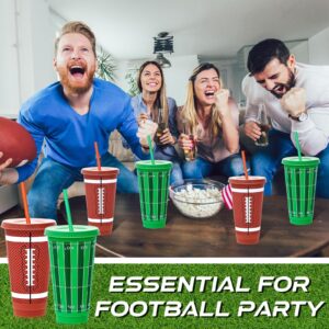 Uiifan 12 Pcs Football Cups with Lid and Straw Football Party Favors Plastic Tumbler Reusable Football Cups for Football Birthday Sport Party Decoration(24oz)