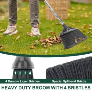 Heavy Duty Broom Outdoor Indoor Commercial Broom with 50 inches Long Handle,Perfect for Home Courtyard Garage Kitchen Office Lobby Room Floor(Black)