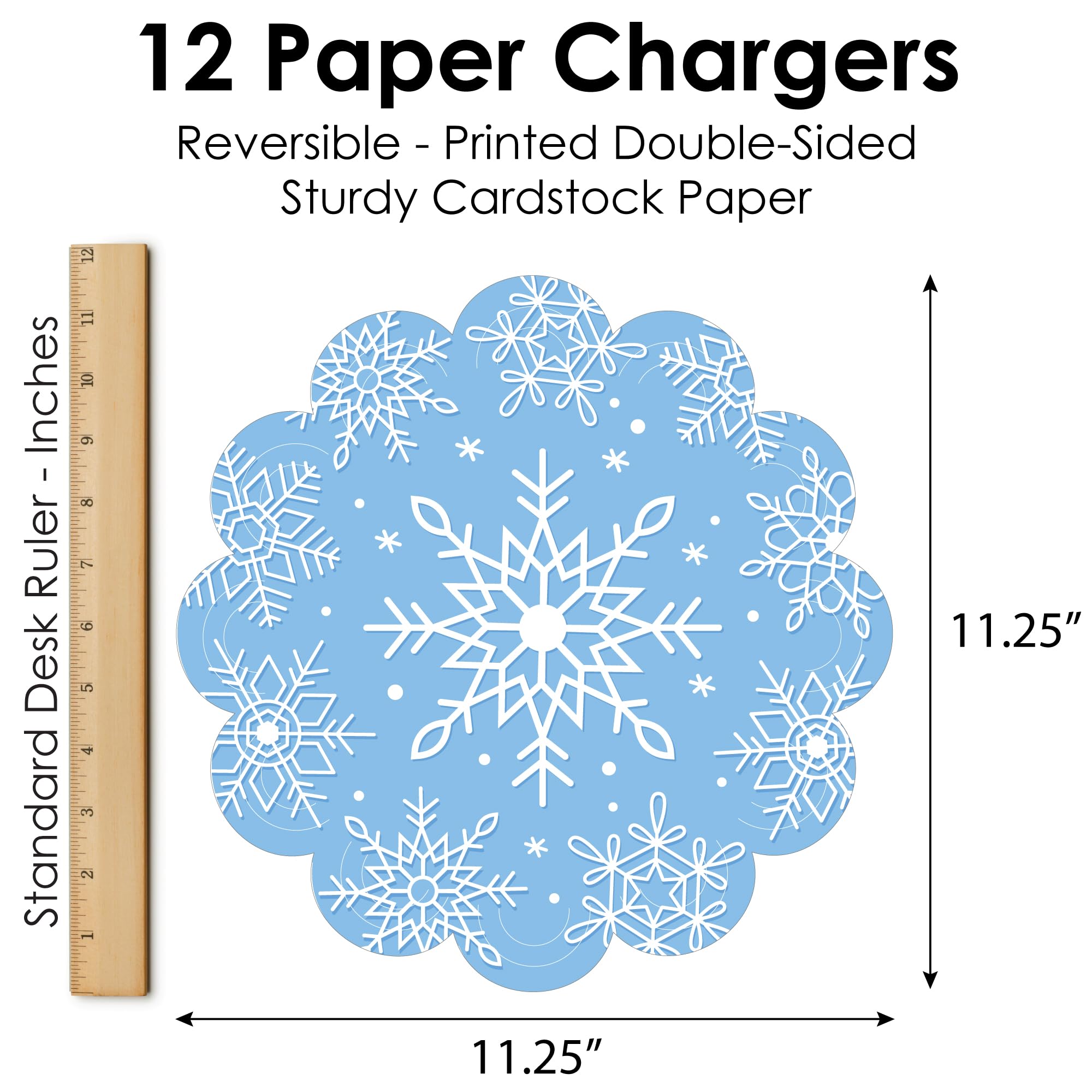 Big Dot of Happiness Blue Snowflakes - Winter Holiday Party Round Table Decorations - Paper Chargers - Place Setting For 12