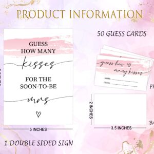 Pink Swash Bridal Shower Game, Guess How Many Kisses For The Soon To Be Mrs, Pack of 1 Sign and 50 Guessing Cards, Modern Bridal Shower Decorations, Wedding Shower Supplies - 05