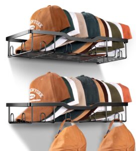 keetdy metal hat racks for baseball caps wall hat organizer fit 20 caps holder, 2 packs sturdy wall mounted hat storage organizer, black, patent: us d1,041,201 s