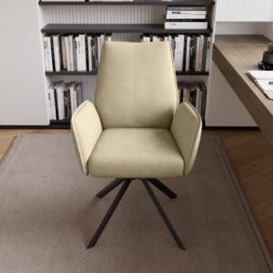 jiexi Modern Desk Chair no Wheel, Ergonomic Office Chair Home Office Upholstered Chair, Swivel Arm Chairs with Metal Legs, Computer Chair for Bedroom, Reception Room, Living Room