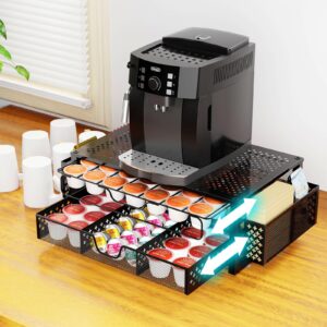 Simple Trending Coffee Pod Holder for K-Cups, with 2 Tier Slidng Storage Drawer and Coffee Accessories Holder, 63 Large or 80 Small Capsule Organizer, Black