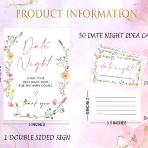 Wildflowers Date Night Game, Date Night Ideas Sign with 50 Cards, Bridal Shower Game, Boho Bridal Shower Decorations, Wedding Date Night Advice - 07