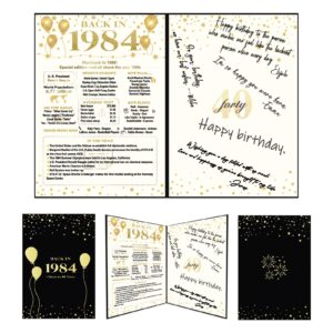 crenics 40th birthday gift for men or women, creative back in 1984 birthday poster, giant 40th birthday guest signature book for black and gold 40 anniversary birthday party decorations