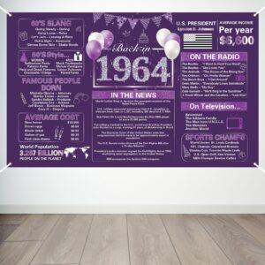 crenics purple 60th birthday decorations for 1964, back in 1964 birthday backdrop banner 5.9 x 3.6 ft, 60 years old birthday party supplies for women