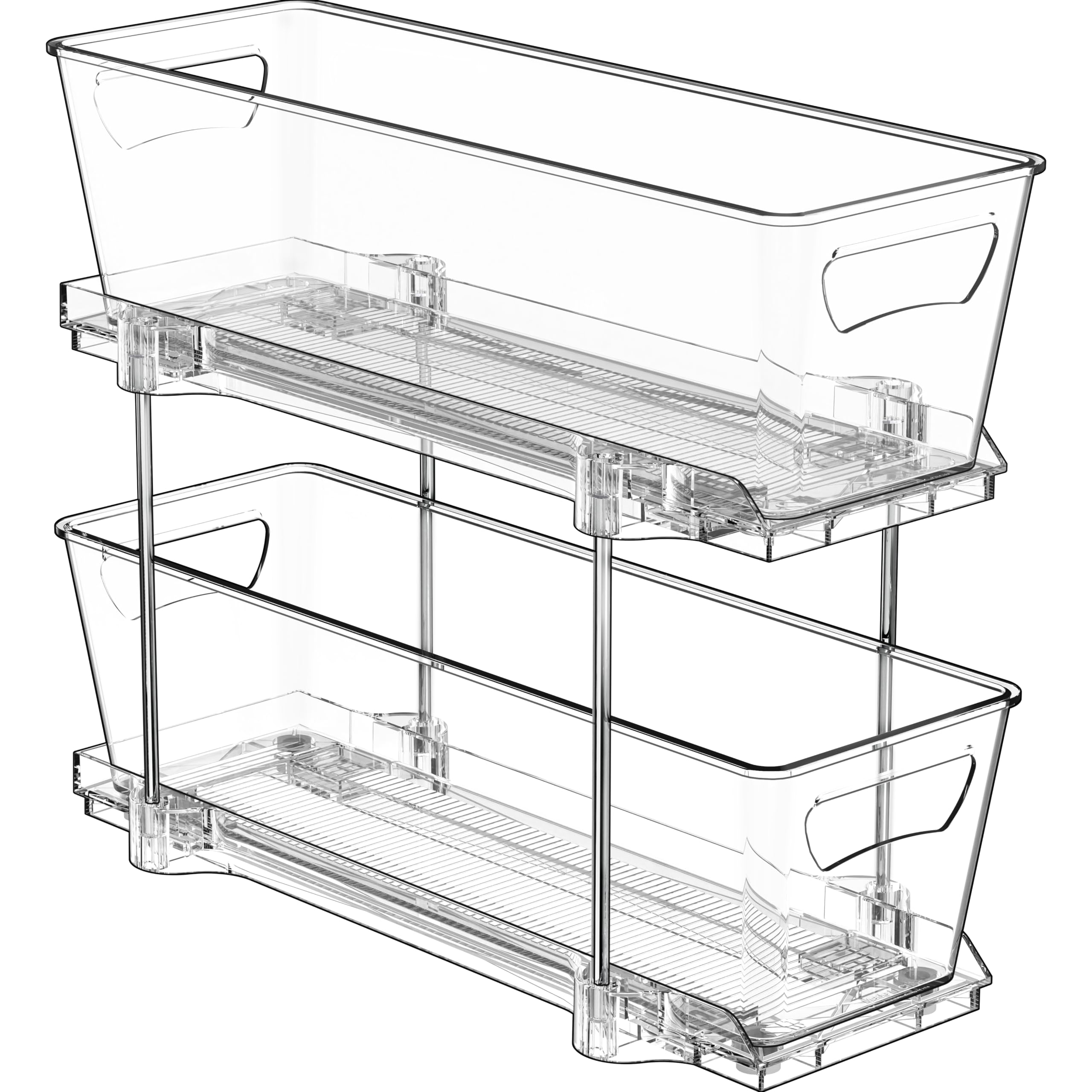 Simple Houseware 2-Tier Narrow Basket Drawer Cabinet Pull-Out Organizer, Clear