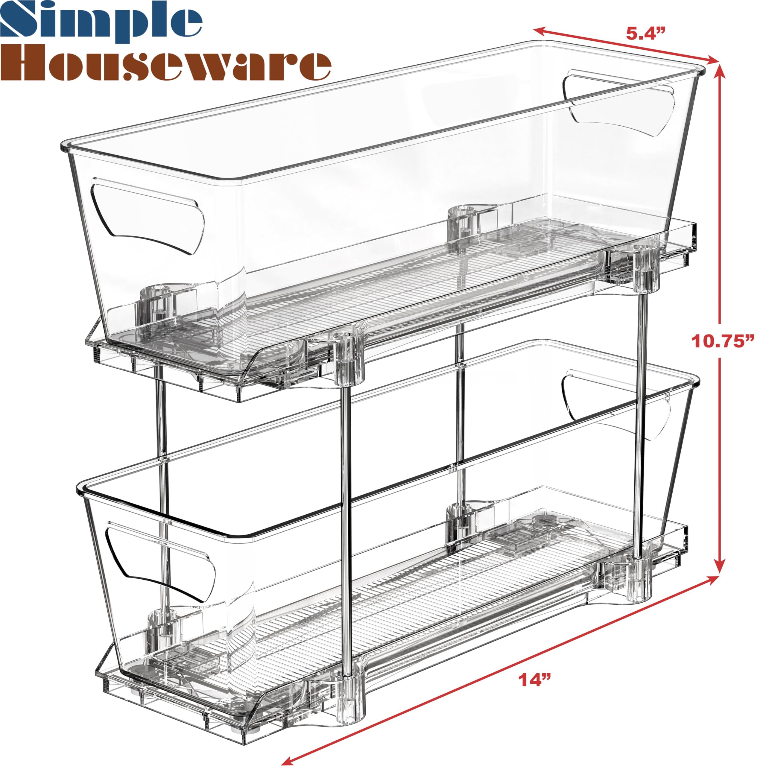 Simple Houseware 2-Tier Narrow Basket Drawer Cabinet Pull-Out Organizer, Clear