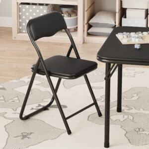 GAOMON Boys and Girls Folding Table and Chairs Set of 3, Portable Table and Chair with PU Soft Cushion,Suitable for Eating,Reading and Playing-Black