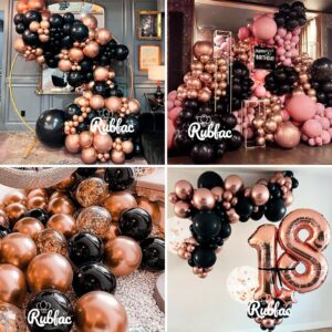 RUBFAC 120pcs 12 Inches Black and Rose Gold Balloon Kit, Rose Gold Confetti Balloons for Valentine's Day, Birthday Party Wedding Graduation Engagement Party Decorations