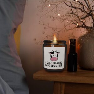 Mancheng-zi Cow Candle, Cow Gifts for Women Girls Cow Lovers, Cute Cow Gifts,I Just Freaking Love Cows OK Scented Candles