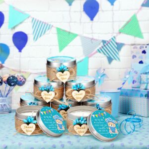 24 Pack Baby Shower Candle Favors Bulk for Guests Baptism Party Favor Candles Gender Reveal Gift Soy Tealight Candles with Love Wooden Sign and Flower Bouquet Decoration(Blue)