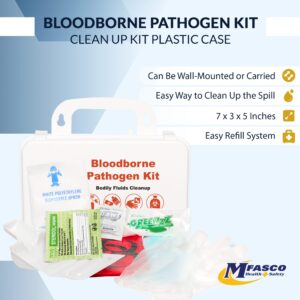 MFASCO Blood Borne Pathogens Clean Up Kit - Wall-Mountable or Portable - OSHA Compliant - Disposable Protection Gear - Bleach-Free Solidifier - Easy Cleanup - Compact Design - Refillable - 9 Pcs